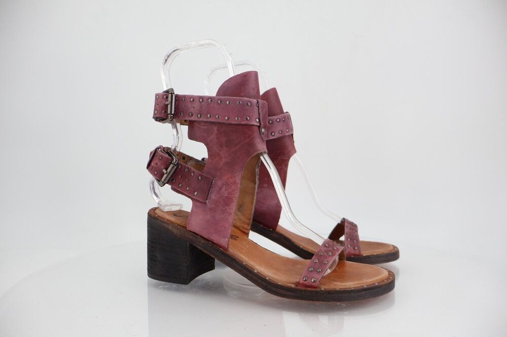 Free People Happiness Heeled Cowboy Burgundy Red Sandals 38.5 8.5 Block Heel